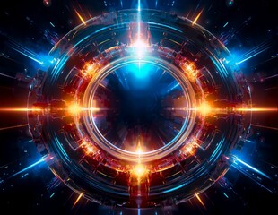 Obraz premium Vibrant, swirling orange and blue hues create an abstract, symmetrical design with glossy textures suggesting dynamic movement and a futuristic, energetic mood.