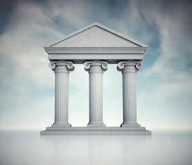 Fototapeta premium Classic stone temple with three columns set against a cloudy sky background