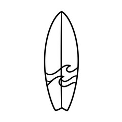 Simple surfboard outline with wave graphic illustration.