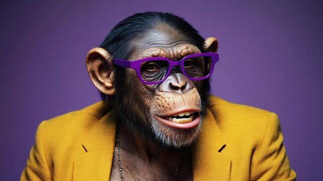 Stylish monkey wearing glasses and a bright jacket for creative design