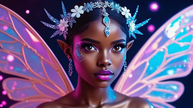 Fantasy fairy with vibrant wings and sparkling adornments