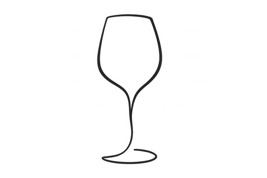 Wine glass line art drawing on transparent background, bar, restaurant, drink, beverage alcohol concept icon