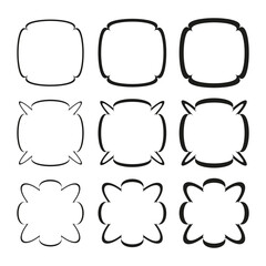 Variety square frames. Different doodle shapes. Hand drawn borders. Vector line illustration.