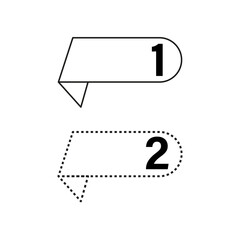 Modern ribbon banners. Number 1 one and 2 two. Simple Vector shapes. Promotional text boxes.