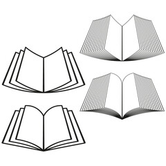 Vector book illustrations. Opened pages graphic. Education reading symbol. Knowledge learning design.