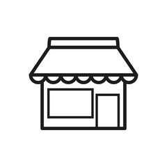 Shop building icon. Retail store symbol. Commerce market sign. Vector line drawing.