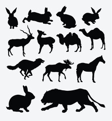 set of wild animal silhouettes on white background