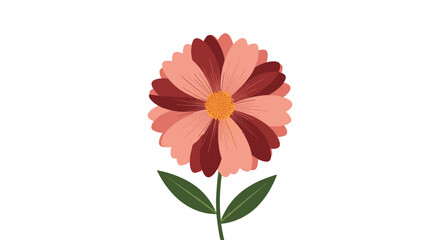 A beautiful bright pink and deep red flower with a yellow center and green leaves.