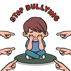 Stop Bullying Illustration of Sad Little Boy Victim from His Friends