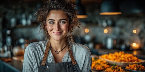 Image of a young female chef in the kitchen