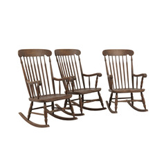 Vintage rocking chairs lined up, evoking nostalgia and comfort, perfect for home decor projects, rustic designs, and creating a cozy, inviting atmosphere