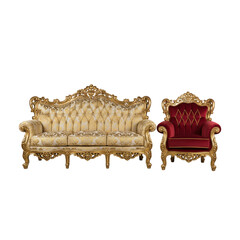 Opulent golden couch and matching armchair set for elegant living spaces, perfect for luxury homes and high-end interior design projects, a sophisticated touch