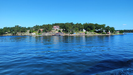 Vaxholm town in Sweden seen from the boat
