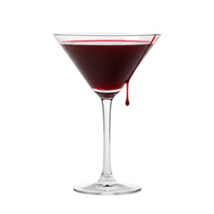 Dramatic crimson cocktail in martini glass with dripping liquid, perfect for Halloween celebrations or gothic themed events, offering a chilling yet elegant aesthetic
