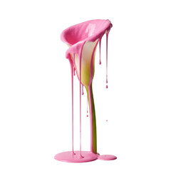 Stunning calla lily dripping with vibrant pink paint, a modern floral art piece for creative projects and designs needing a touch of elegance and boldness