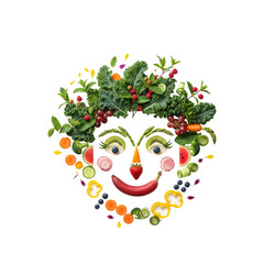 Whimsical vegetable face art promotes healthy eating and fun nutrition with vibrant produce, creating a playful and engaging design for culinary creativity