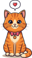 Obraz premium Cute Orange Tabby Cat with Bowtie and Heart Bubble Sitting Lovingly, Cartoon Illustration for Pet Adoption Campaign, Veterinary Healthcare Advertising, Animal Lover Design, Animated Style, Graphic Res