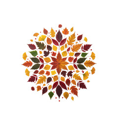 Stunning autumn leaf mandala design, perfect for seasonal greetings and creative projects, capturing the beauty of fall with vibrant colors and intricate patterns