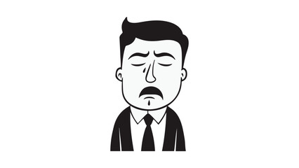 cartoon illustration of a sad businessman crying on white background 
