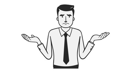 business man in suit with shoulders up not knowing what to do and with sad face