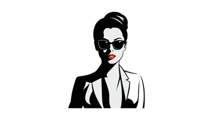 stylish woman shape with red lips, black and white vector illustration of a stylish woman with red lips