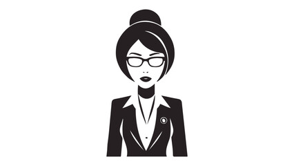 businesswoman in glasses simple black and white shape, simple shape of a businesswoman in glasses black and white vector silhouette