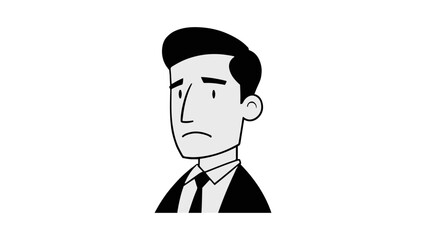 business man with sad expression of the face, simple black and white shape of a person in suit with sad face expression