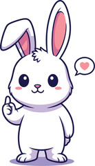 Fototapeta premium Adorable Cartoon Bunny Rabbit Giving a Thumbs Up with a Heart in a Speech Bubble on Light Purple Background for Children's Illustration, Animated Character Design, Cute Mascot Graphic, Happy Animal Sa