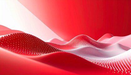 Abstract red gradient landscape with dotted wave structures and glowing transitions