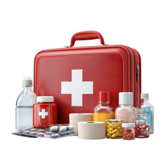 A comprehensive collection of vital first aid items, organized in a bright red kit