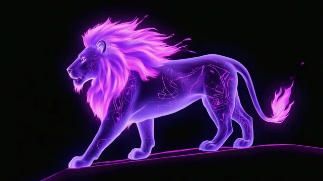 Neon lion with glowing mane showcasing vibrant colors and detail