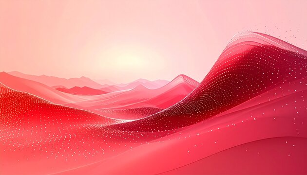 Abstract red gradient landscape with flowing waveforms and digital data overlays, ideal for modern design and conceptual digital art. - Powered by Adobe