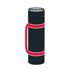 Dark blue rolled yoga mat with red strap and white trim vector
