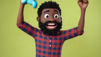 Exciting gaming experience with animated character celebrating victory