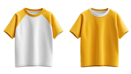 Two yellow/white t-shirts, one with white raglan sleeves