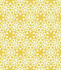 Fototapeta premium Minimalistic floral seamless vector pattern. Abstract repetitive background with flowers ornaments. Simple design style. Yellow color on white or transperent background.