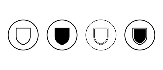 Security shield icon set in circular outline. Defense and safety symbol. Protection and security sign
