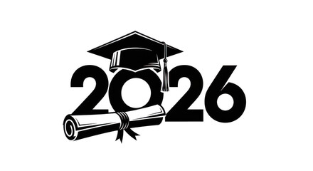 Graduation cap and diploma with year 2026 isolated on transparent background
