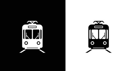 Minimalist Tram Vector Icon Set Public Transport Symbol Black and White