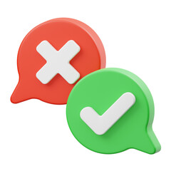 Obraz premium Red Speech Bubble With White Cross Symbol Next To Green Speech Bubble With White Check Mark Symbol Transparent Background
