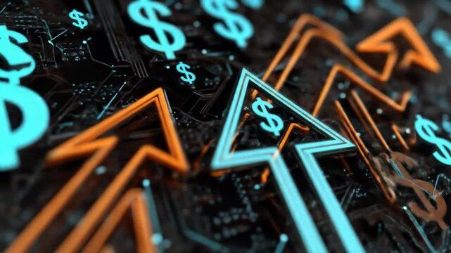 Abstract upward arrows and dollar signs symbolizing financial growth
