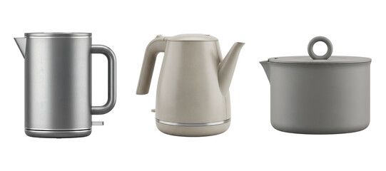 Electric kettle stainless, gooseneck kettle pour-over, cooking pot with lid set, kettle pot kitchen appliance, Isolated on transparent background, png