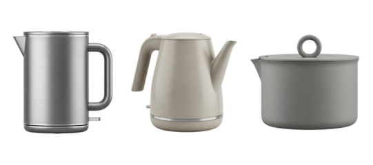 Electric kettle stainless, gooseneck kettle pour-over, cooking pot with lid set, kettle pot kitchen appliance, Isolated on transparent background, png