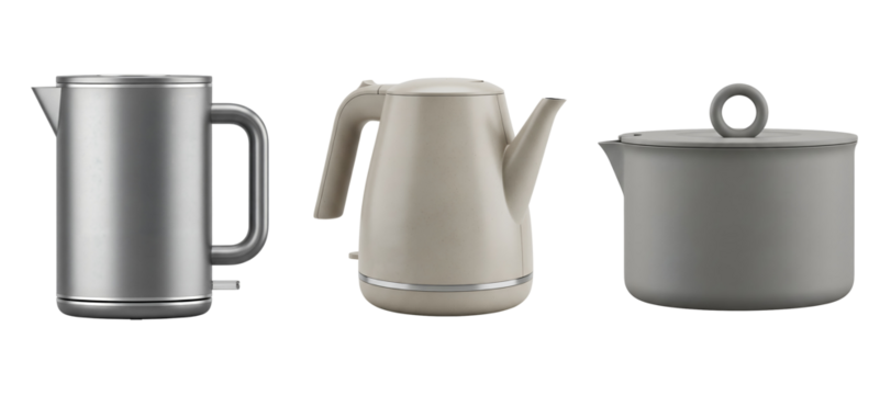 Electric kettle stainless, gooseneck kettle pour-over, cooking pot with lid set, kettle pot kitchen appliance, Isolated on transparent background, png