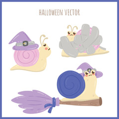 Pastel Halloween Vector Set – Cute Snail, Bat, Pumpkin, and Ribbon Illustrations for Kids and Crafts
