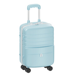 Light Blue Four Wheel Travel Luggage With Telescopic Handle And Front Pocket