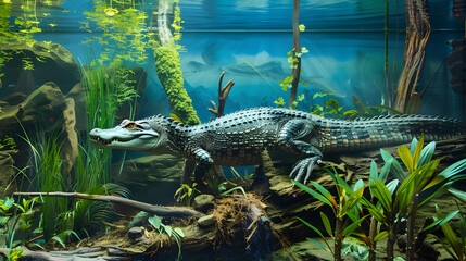 Alligator in underwater tank