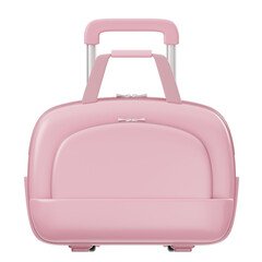Light Pink Rolling Travel Luggage with Silver Handle and Zippers on Transparent Background