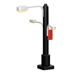 Modern Street Light With Two Lamps And Red Box Attached On A Black Pole On Transparent Background