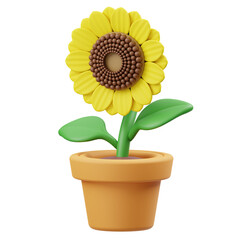 Obraz premium Isolated 3D Rendered Sunflower Plant in a Terracotta Pot Against a Transparent Background Vibrant Yellow Petals and Green Leaves